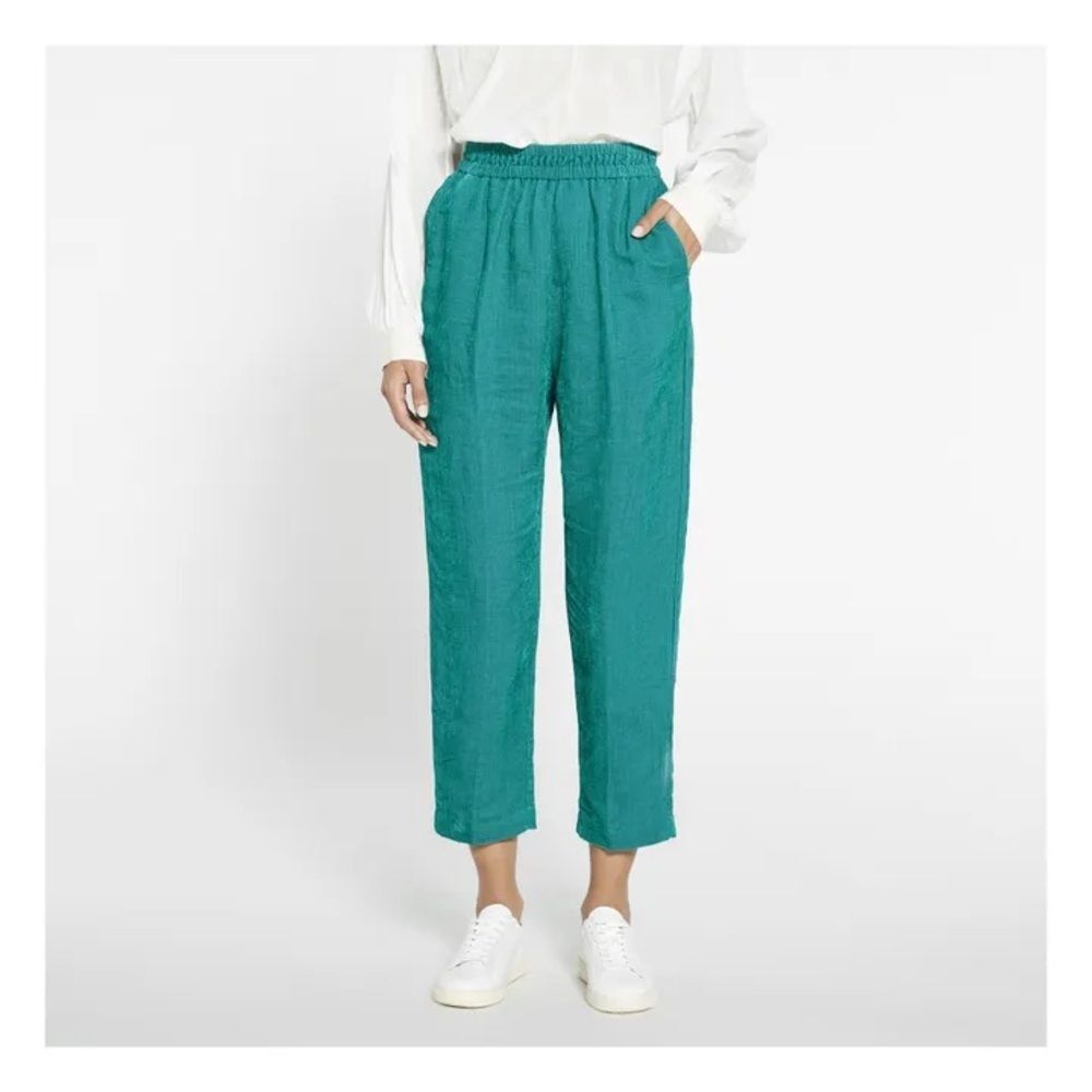 Forte Forte Corduroy Pants Teal Peacock Blue Linen Pull On Size Small Luxury